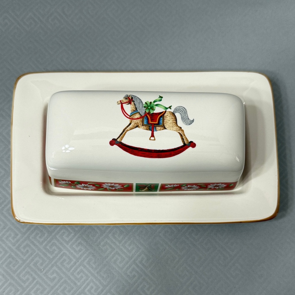Charlton Hall Classic Traditions of Christmas Butter Dish Rocking Horse Japan